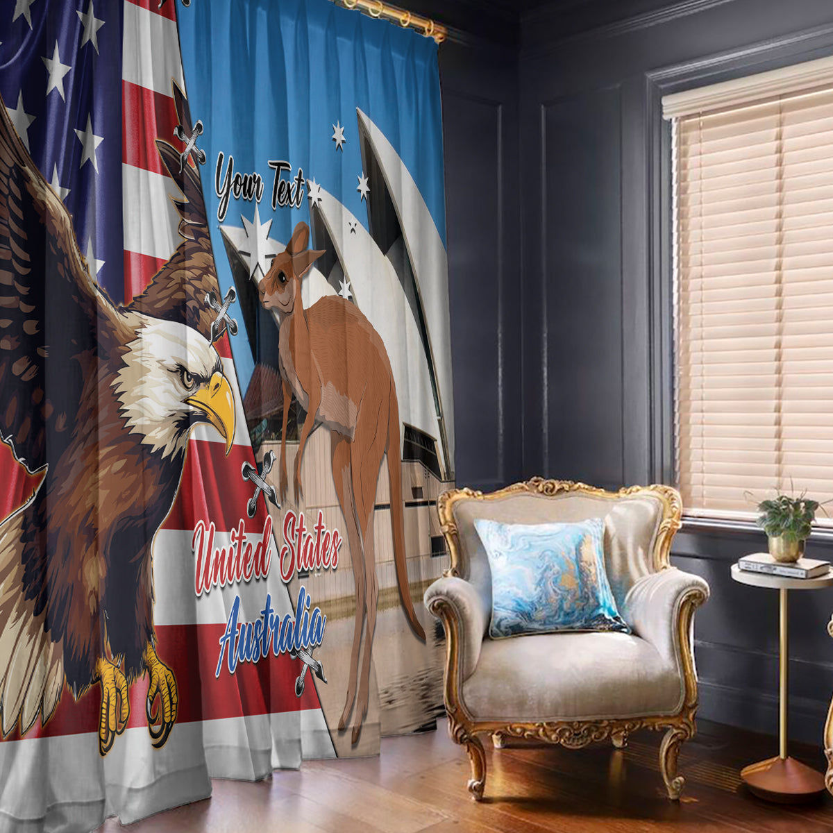 Personalised United States And Australia Window Curtain USA Eagle With Aussie Kangaroo - Wonder Print Shop