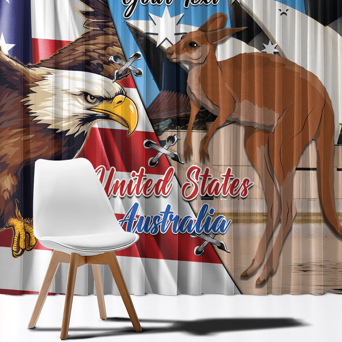Personalised United States And Australia Window Curtain USA Eagle With Aussie Kangaroo - Wonder Print Shop