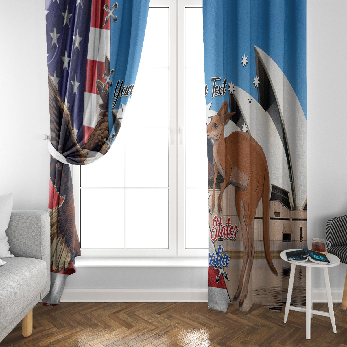 Personalised United States And Australia Window Curtain USA Eagle With Aussie Kangaroo - Wonder Print Shop