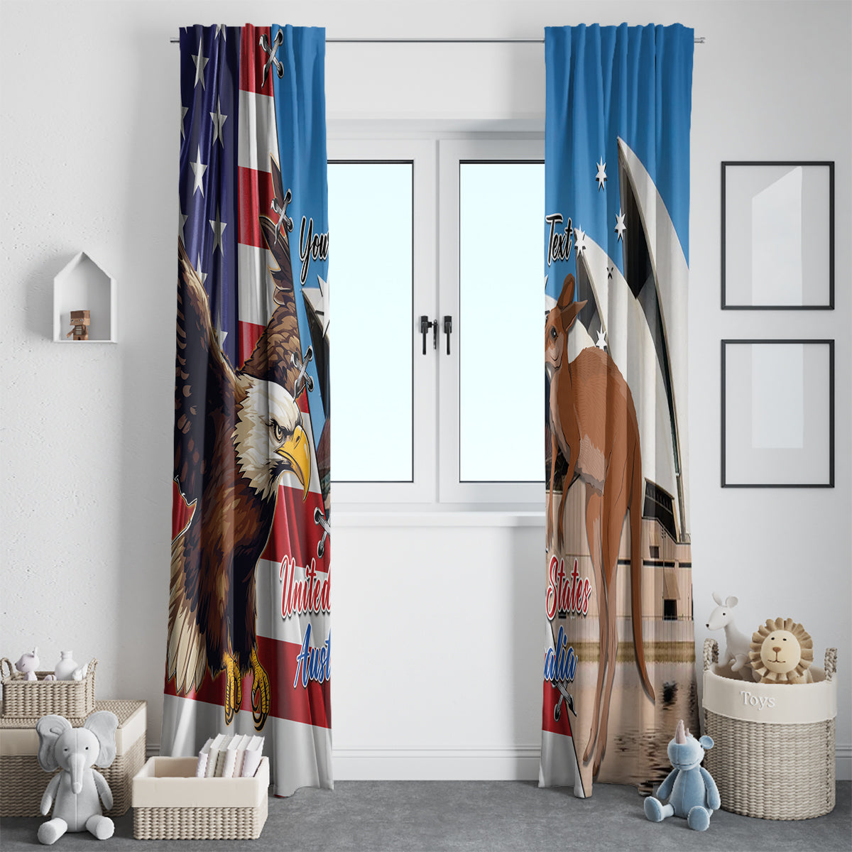 Personalised United States And Australia Window Curtain USA Eagle With Aussie Kangaroo - Wonder Print Shop