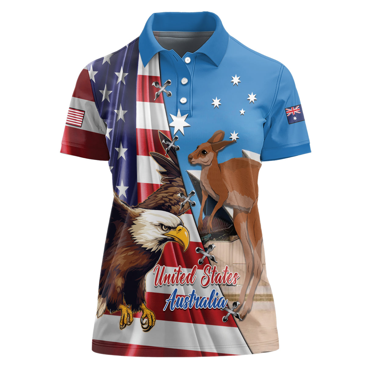 Personalised United States And Australia Women Polo Shirt USA Eagle With Aussie Kangaroo - Wonder Print Shop