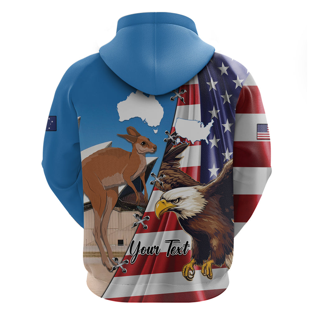Personalised United States And Australia Zip Hoodie USA Eagle With Aussie Kangaroo - Wonder Print Shop