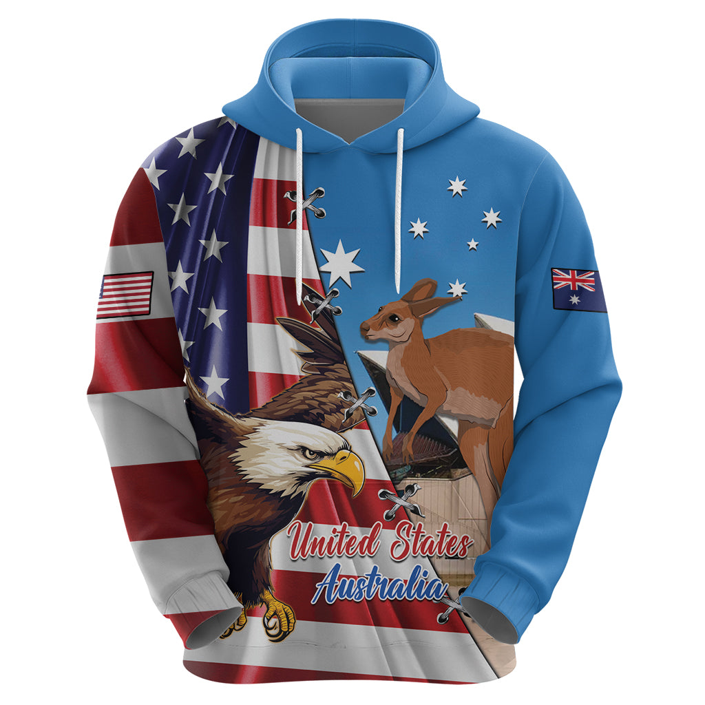 Personalised United States And Australia Zip Hoodie USA Eagle With Aussie Kangaroo - Wonder Print Shop