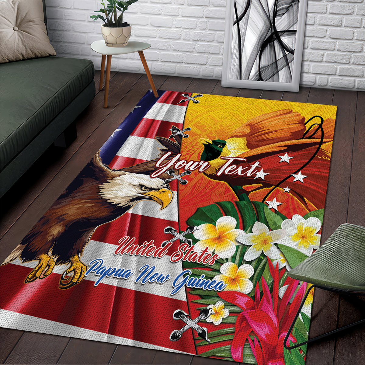 Personalised United States And Papua New Guinea Area Rug USA Eagle With PNG Bird Of Paradise - Wonder Print Shop