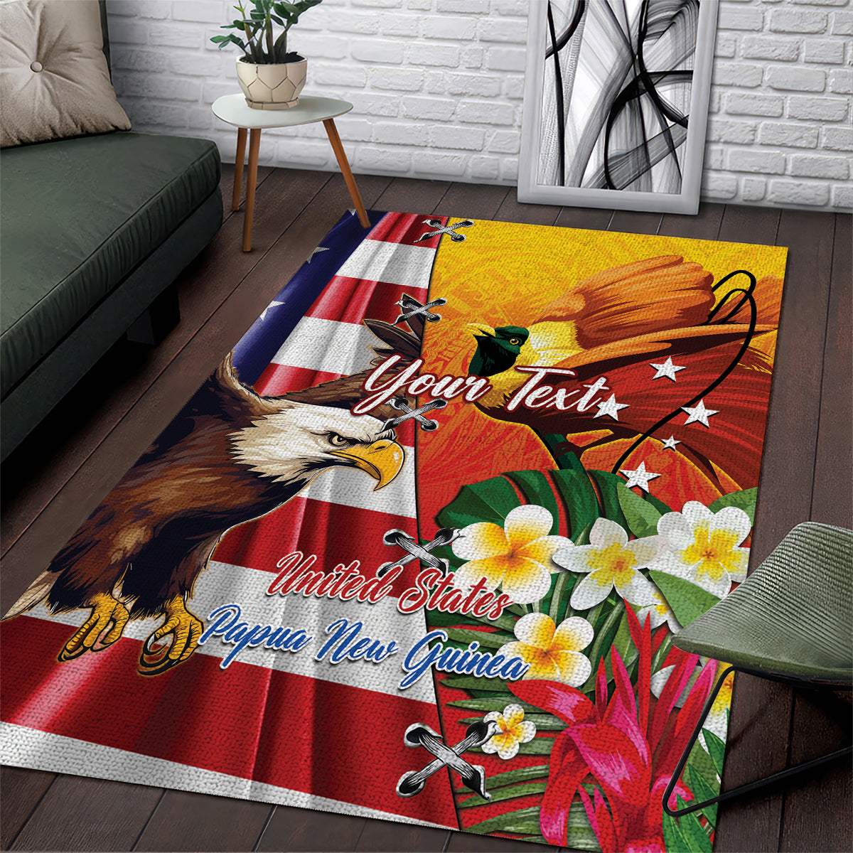Personalised United States And Papua New Guinea Area Rug USA Eagle With PNG Bird Of Paradise