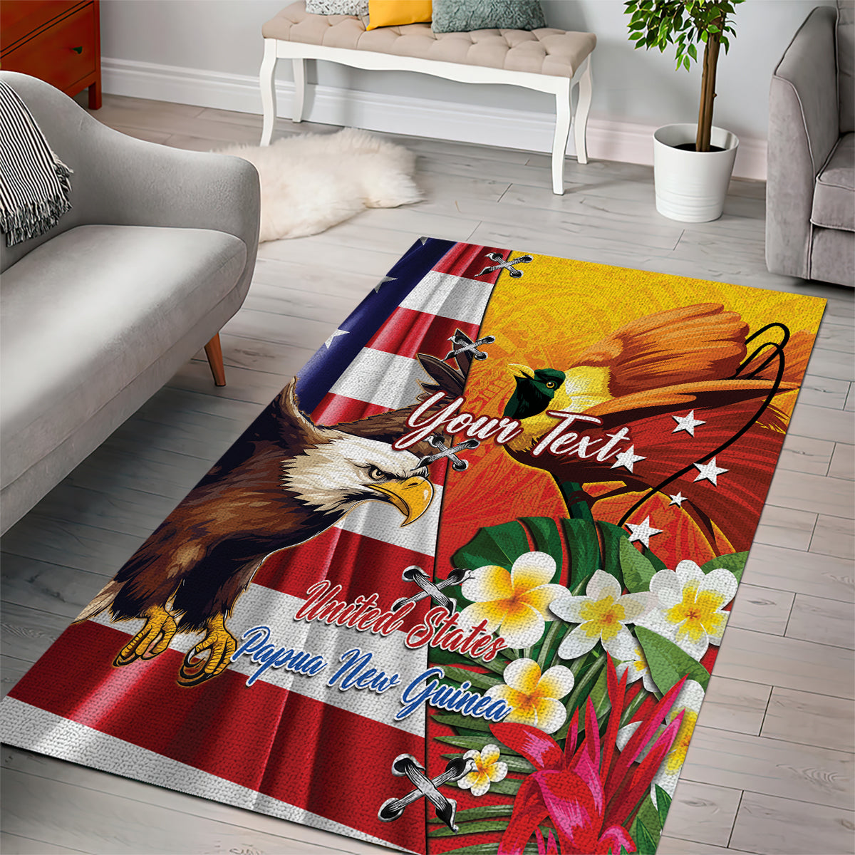 Personalised United States And Papua New Guinea Area Rug USA Eagle With PNG Bird Of Paradise - Wonder Print Shop
