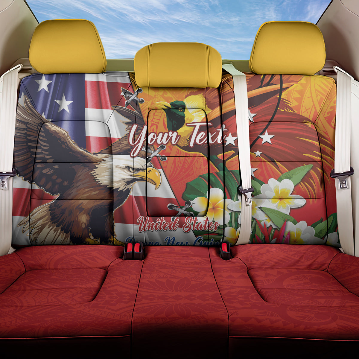 Personalised United States And Papua New Guinea Back Car Seat Cover USA Eagle With PNG Bird Of Paradise - Wonder Print Shop