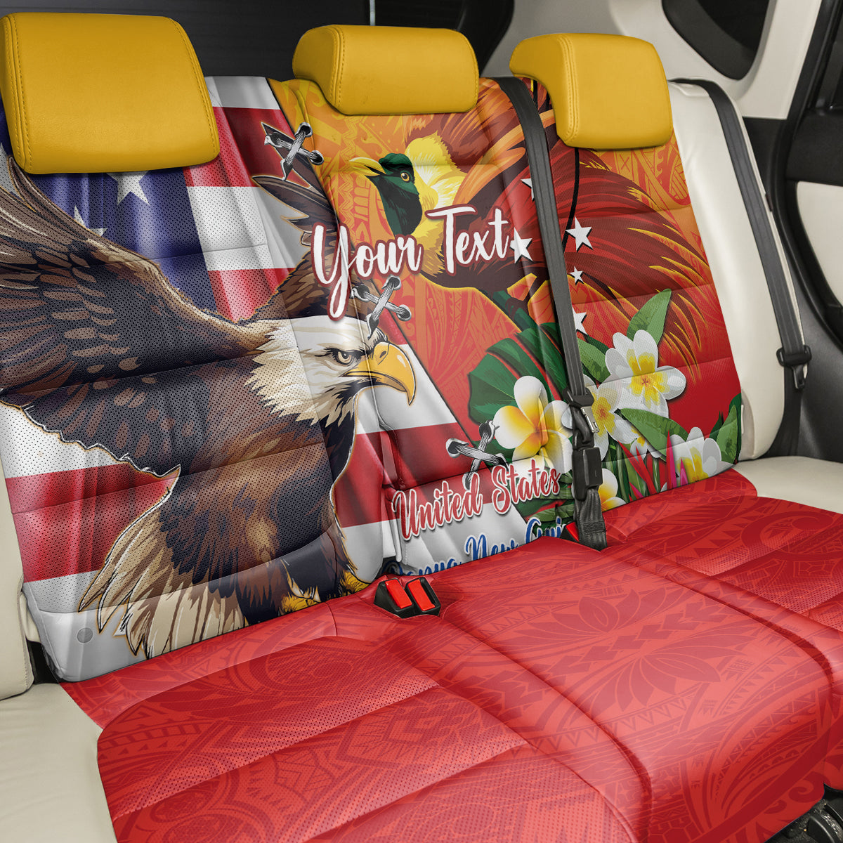 Personalised United States And Papua New Guinea Back Car Seat Cover USA Eagle With PNG Bird Of Paradise - Wonder Print Shop