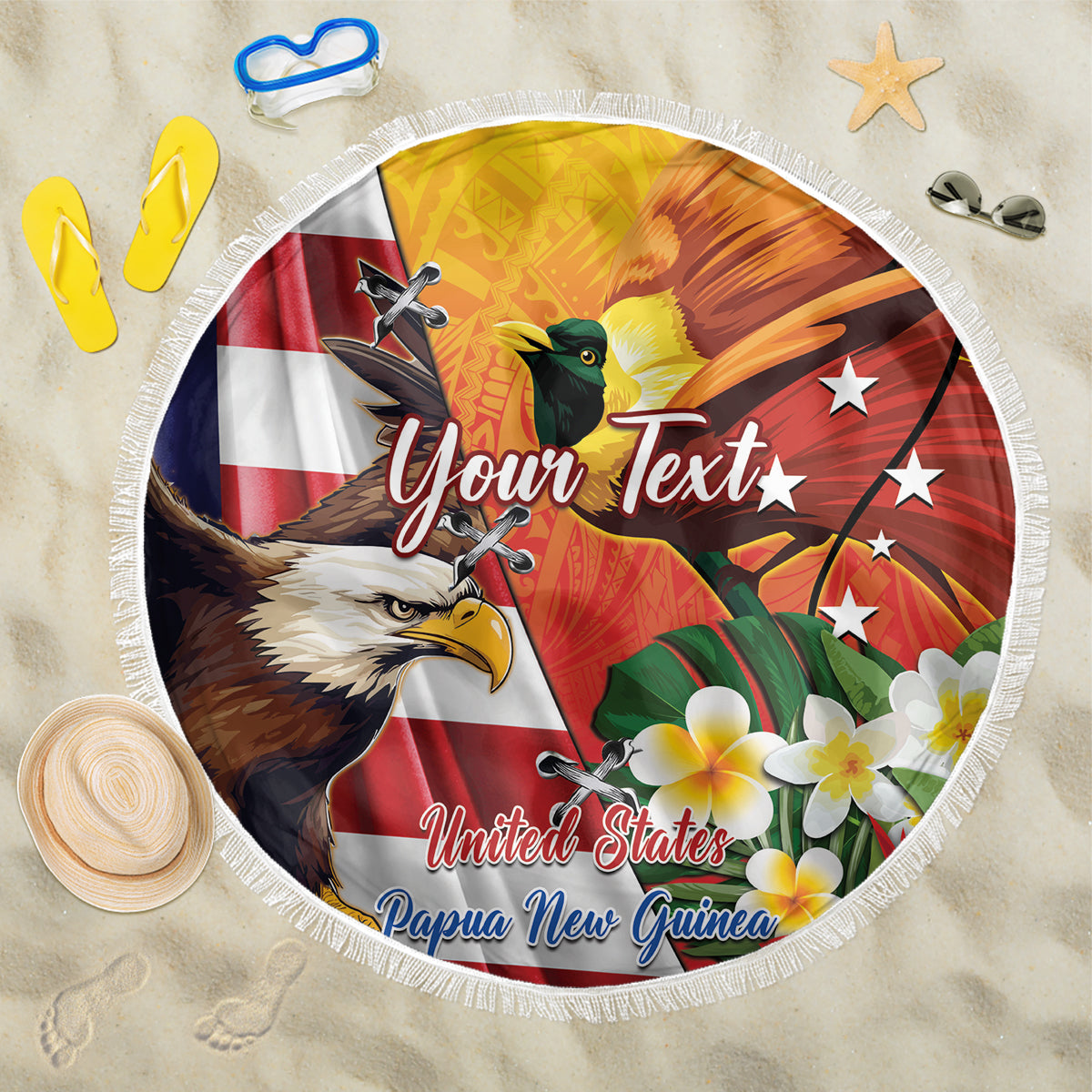 Personalised United States And Papua New Guinea Beach Blanket USA Eagle With PNG Bird Of Paradise - Wonder Print Shop