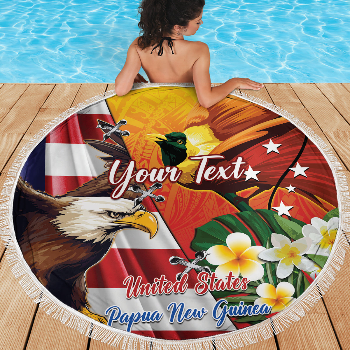 Personalised United States And Papua New Guinea Beach Blanket USA Eagle With PNG Bird Of Paradise - Wonder Print Shop