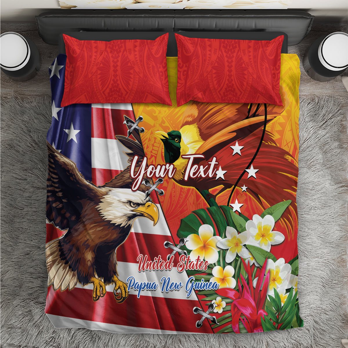 Personalised United States And Papua New Guinea Bedding Set USA Eagle With PNG Bird Of Paradise