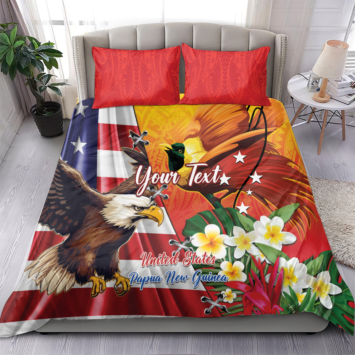 Personalised United States And Papua New Guinea Bedding Set USA Eagle With PNG Bird Of Paradise - Wonder Print Shop