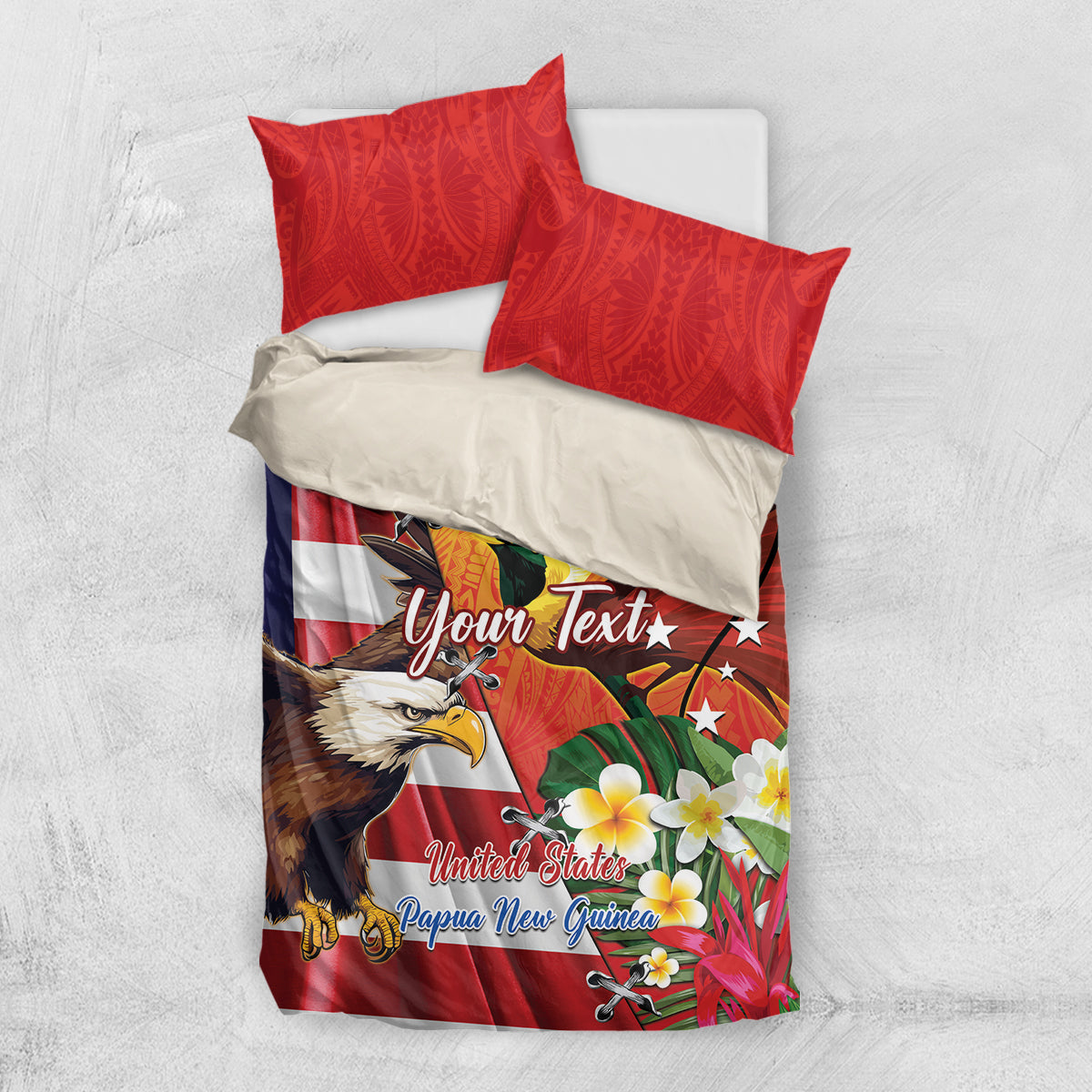 Personalised United States And Papua New Guinea Bedding Set USA Eagle With PNG Bird Of Paradise - Wonder Print Shop