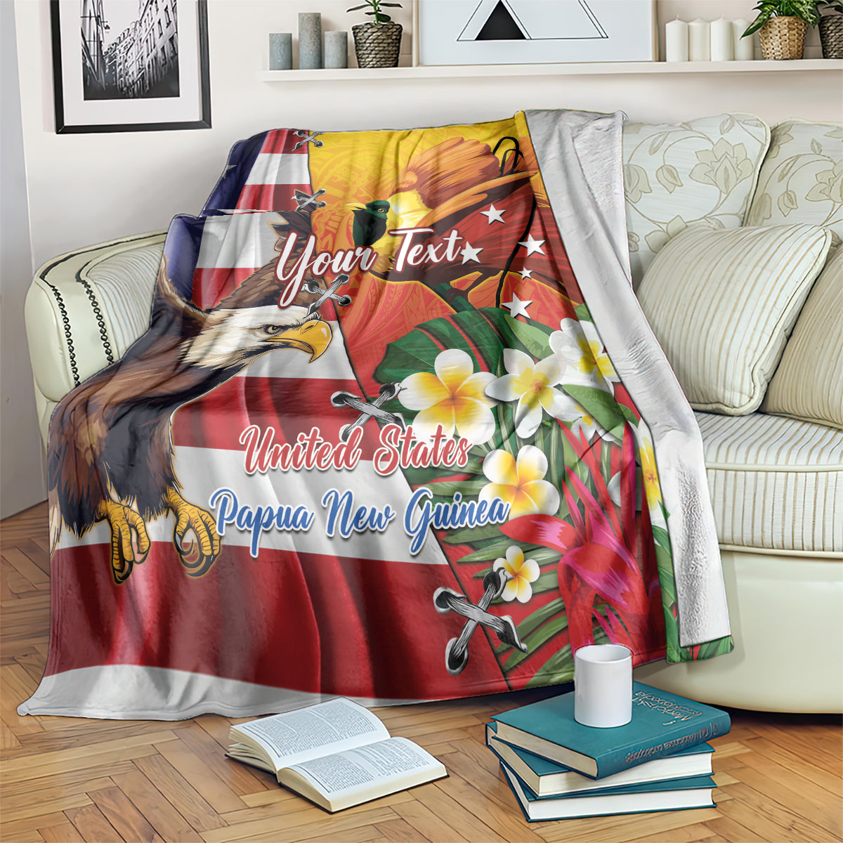 Personalised United States And Papua New Guinea Blanket USA Eagle With PNG Bird Of Paradise