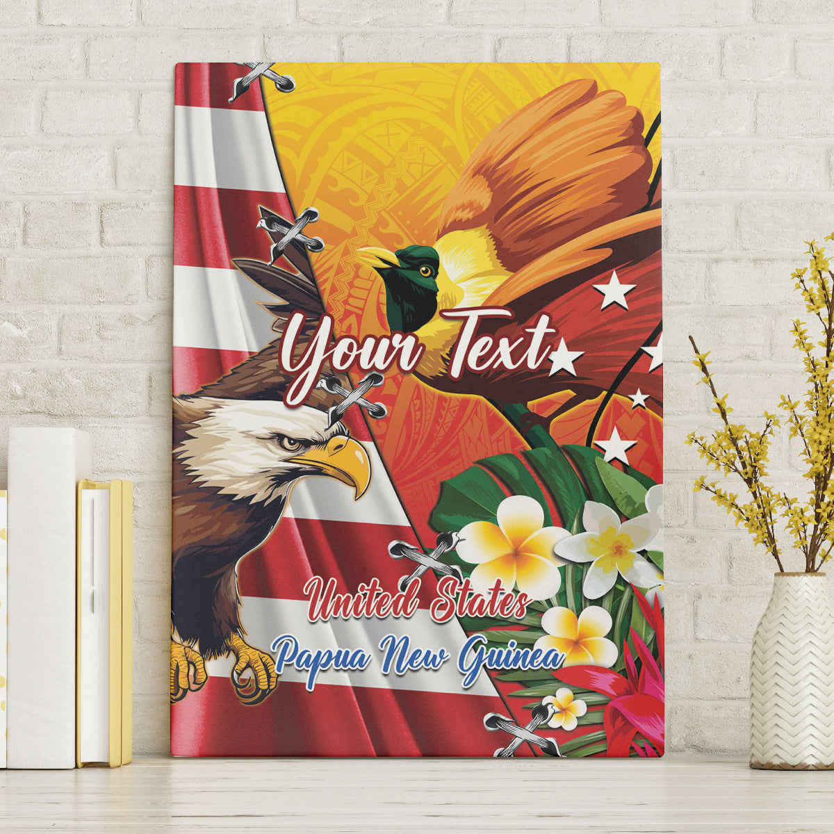 Personalised United States And Papua New Guinea Canvas Wall Art USA Eagle With PNG Bird Of Paradise - Wonder Print Shop