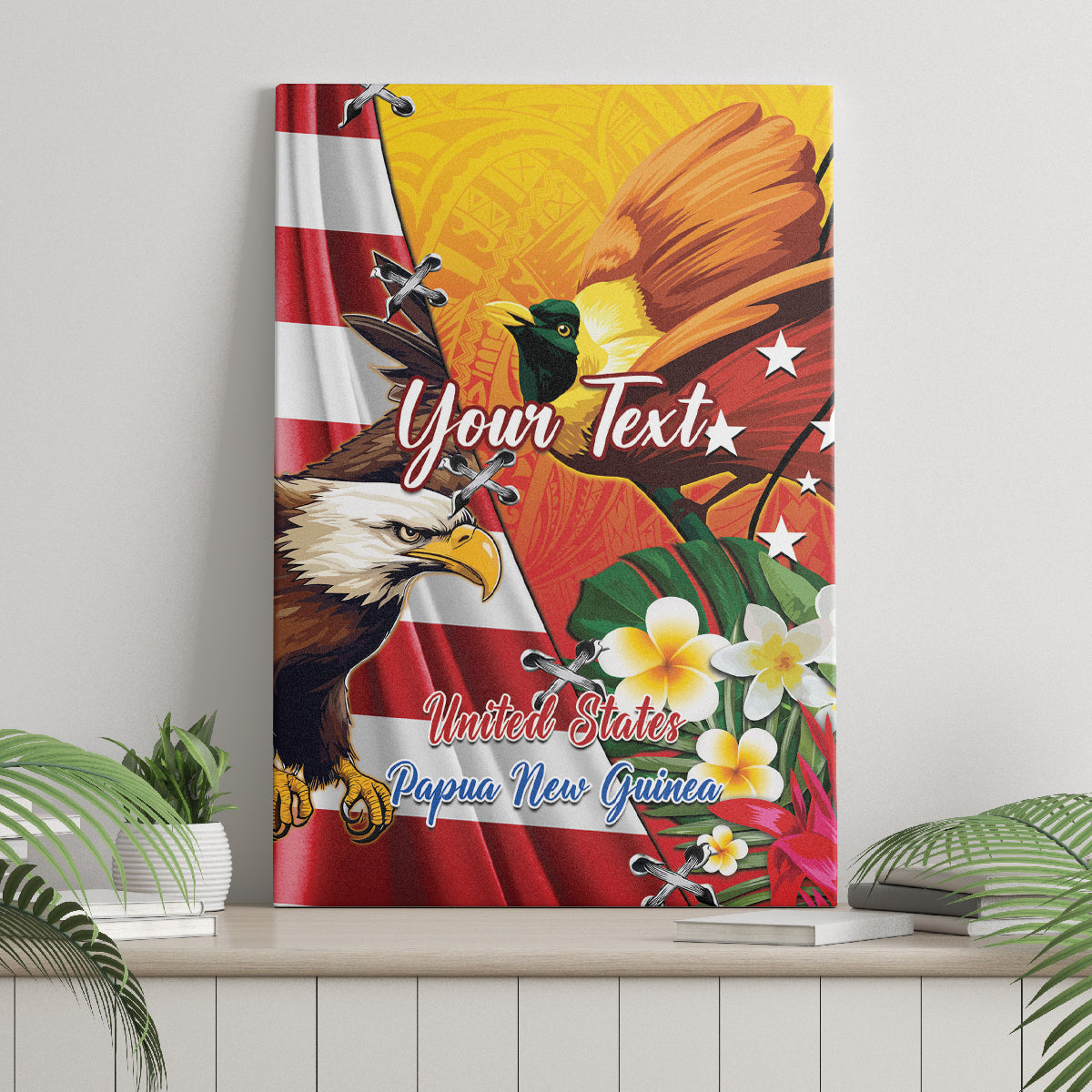 Personalised United States And Papua New Guinea Canvas Wall Art USA Eagle With PNG Bird Of Paradise - Wonder Print Shop
