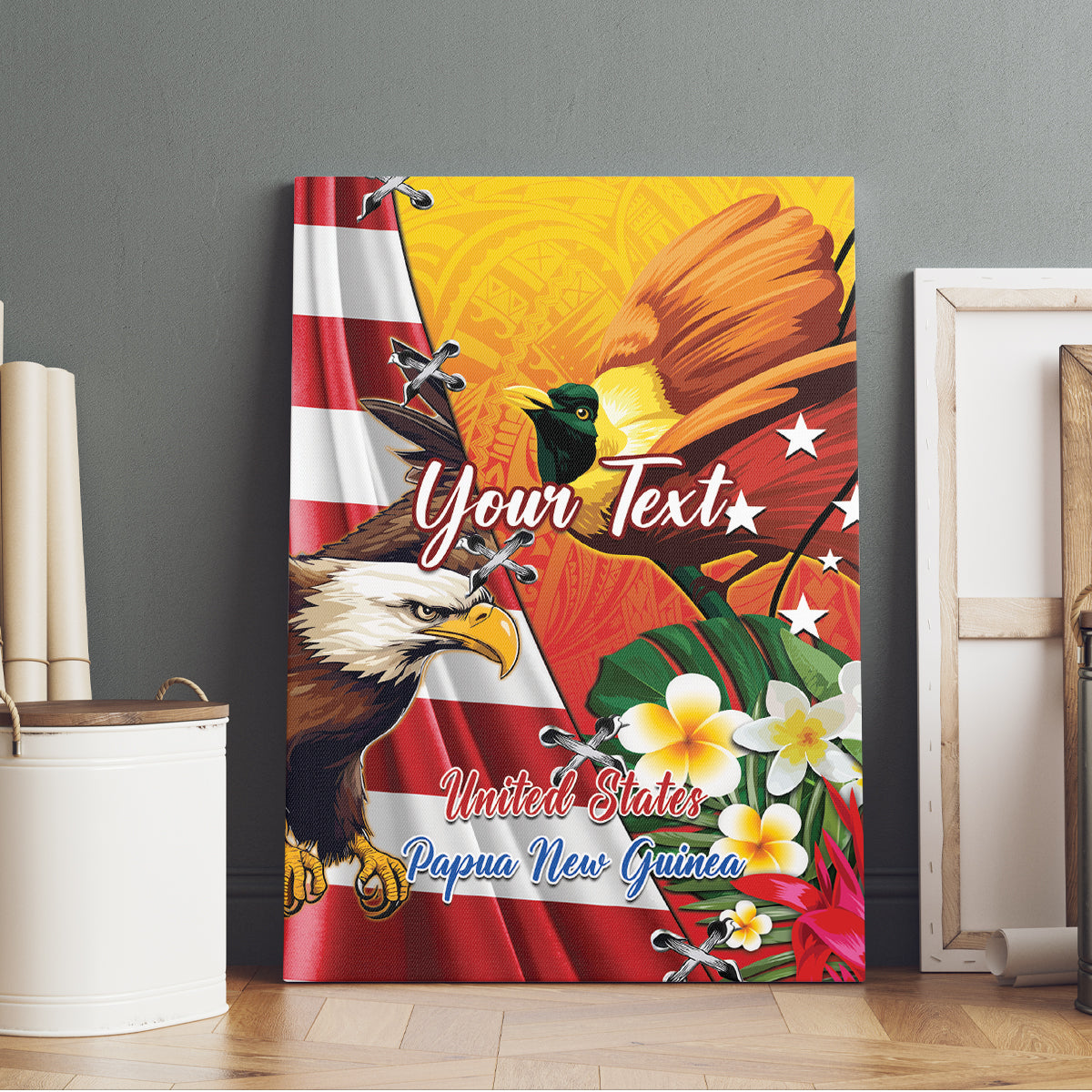 Personalised United States And Papua New Guinea Canvas Wall Art USA Eagle With PNG Bird Of Paradise - Wonder Print Shop