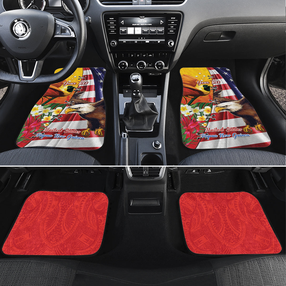 Personalised United States And Papua New Guinea Car Mats USA Eagle With PNG Bird Of Paradise