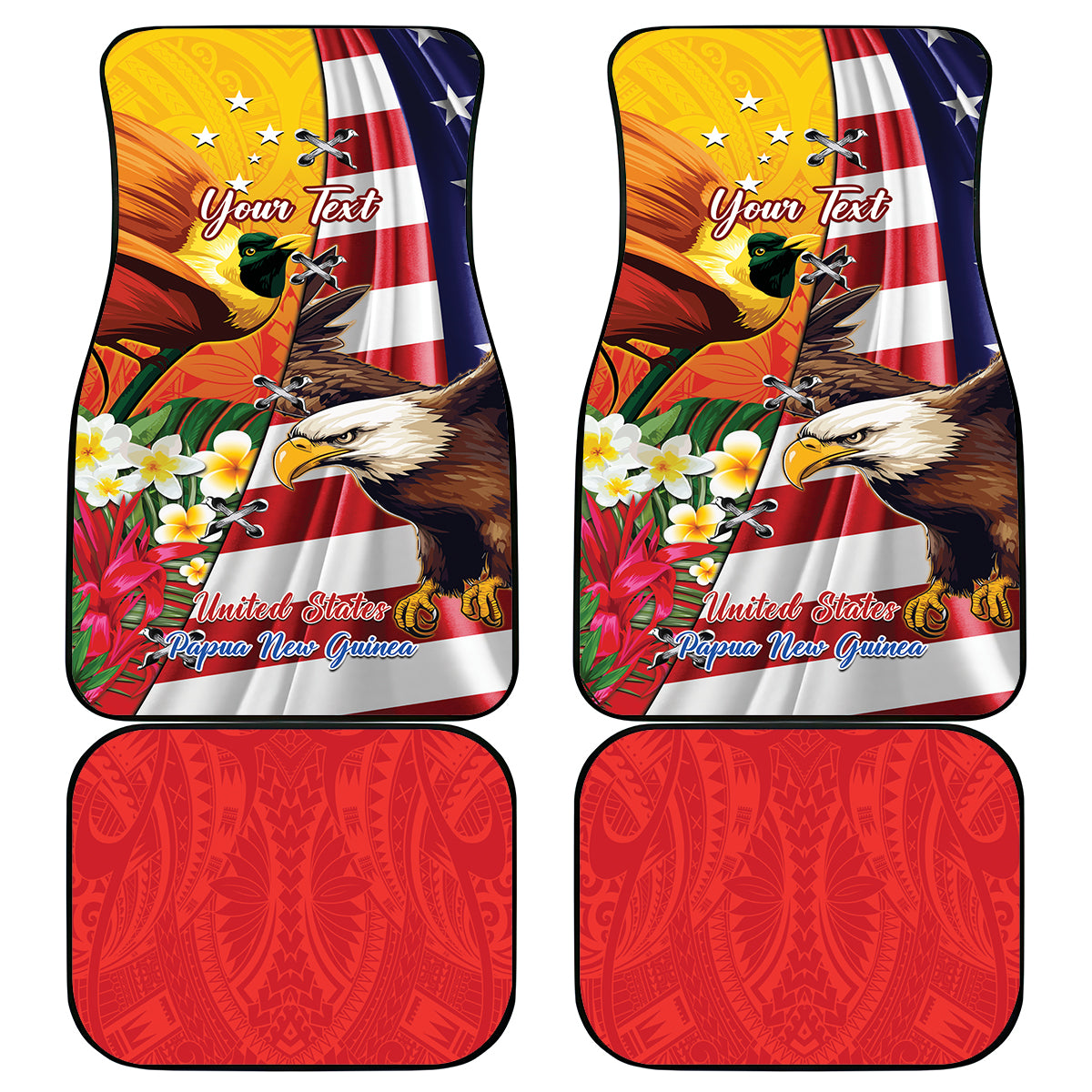 Personalised United States And Papua New Guinea Car Mats USA Eagle With PNG Bird Of Paradise - Wonder Print Shop