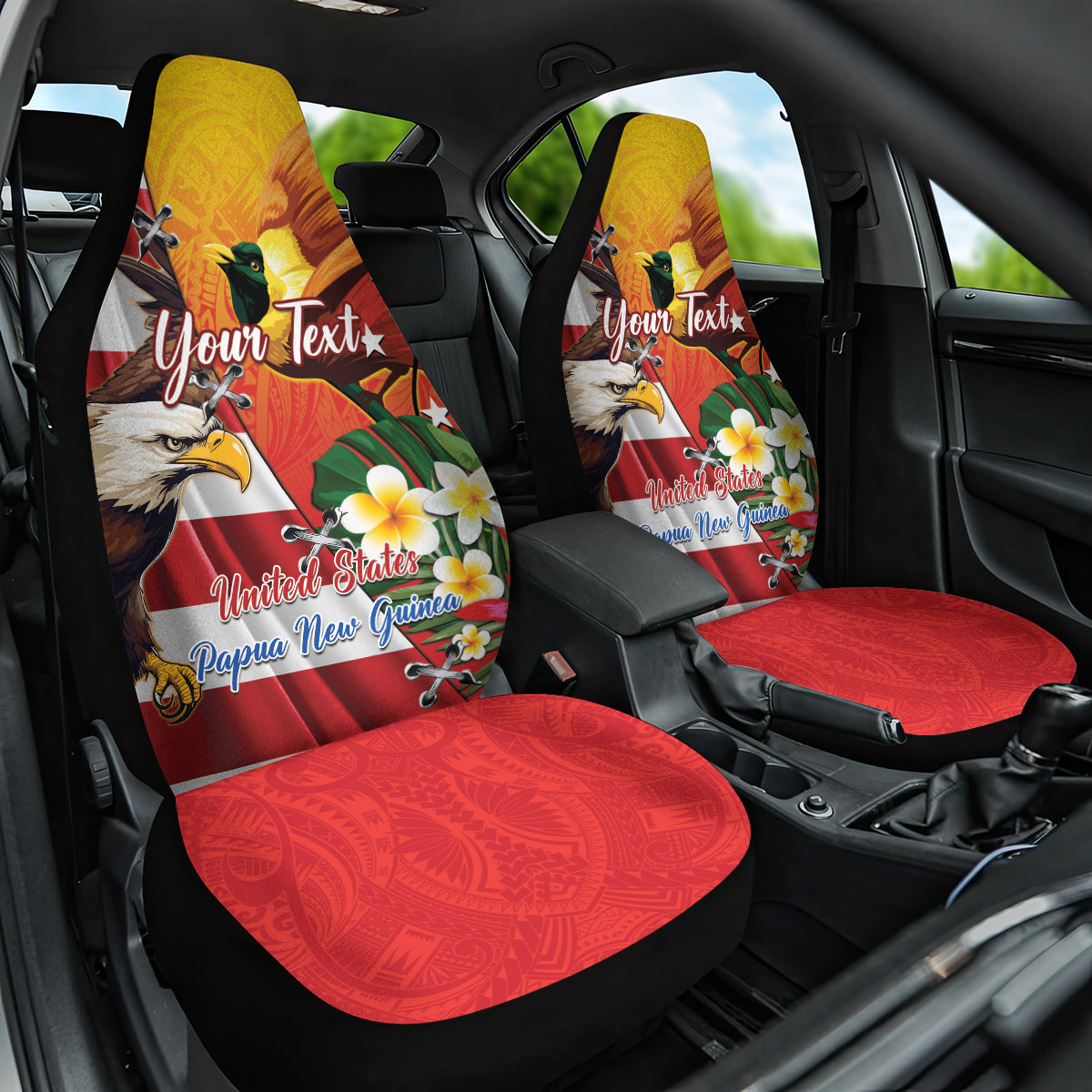 Personalised United States And Papua New Guinea Car Seat Cover USA Eagle With PNG Bird Of Paradise
