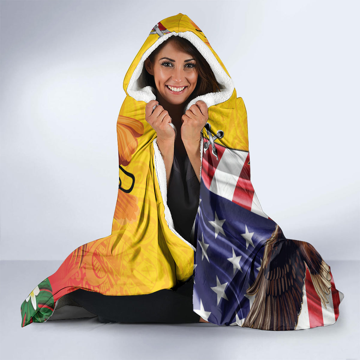 Personalised United States And Papua New Guinea Hooded Blanket USA Eagle With PNG Bird Of Paradise