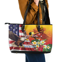 Personalised United States And Papua New Guinea Leather Tote Bag USA Eagle With PNG Bird Of Paradise - Wonder Print Shop
