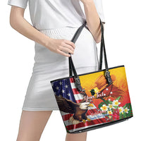 Personalised United States And Papua New Guinea Leather Tote Bag USA Eagle With PNG Bird Of Paradise - Wonder Print Shop