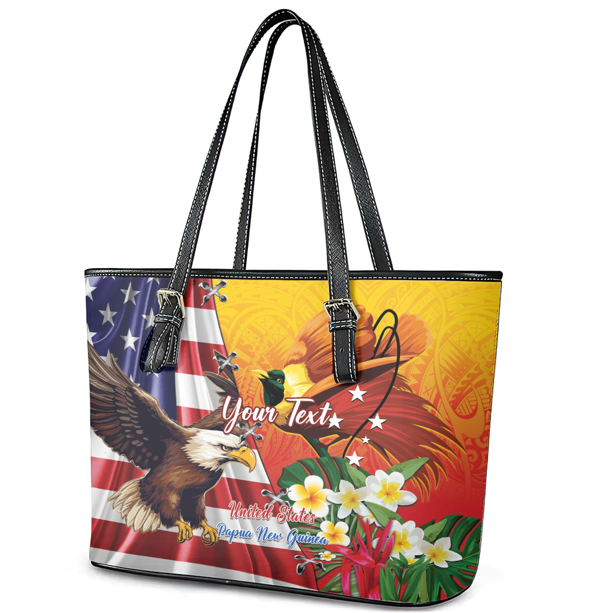 Personalised United States And Papua New Guinea Leather Tote Bag USA Eagle With PNG Bird Of Paradise - Wonder Print Shop