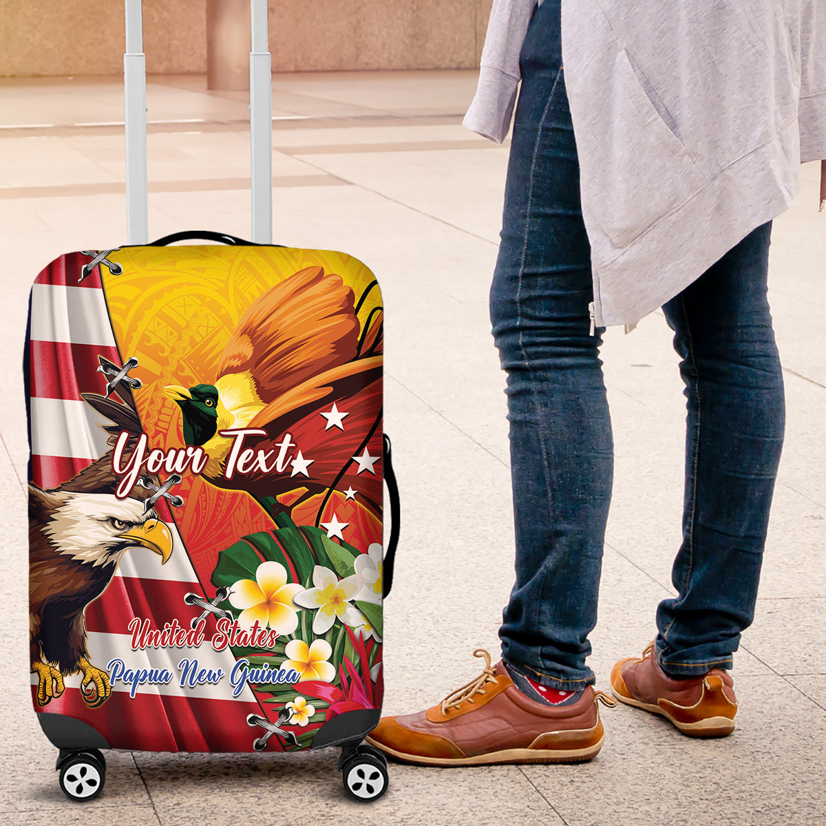 Personalised United States And Papua New Guinea Luggage Cover USA Eagle With PNG Bird Of Paradise