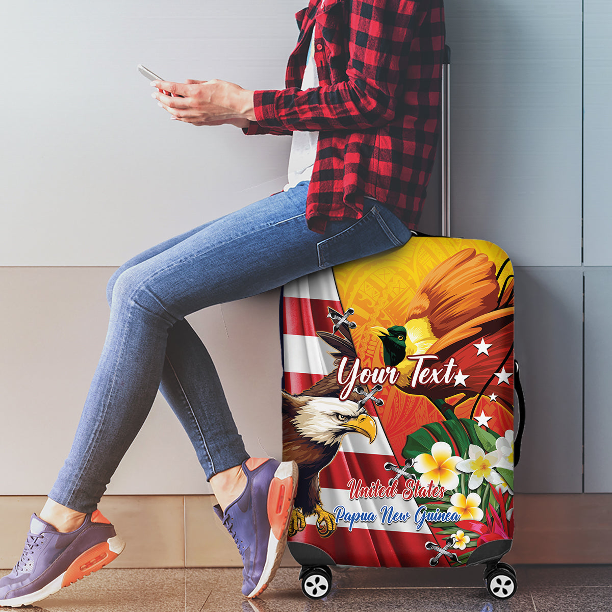 Personalised United States And Papua New Guinea Luggage Cover USA Eagle With PNG Bird Of Paradise - Wonder Print Shop