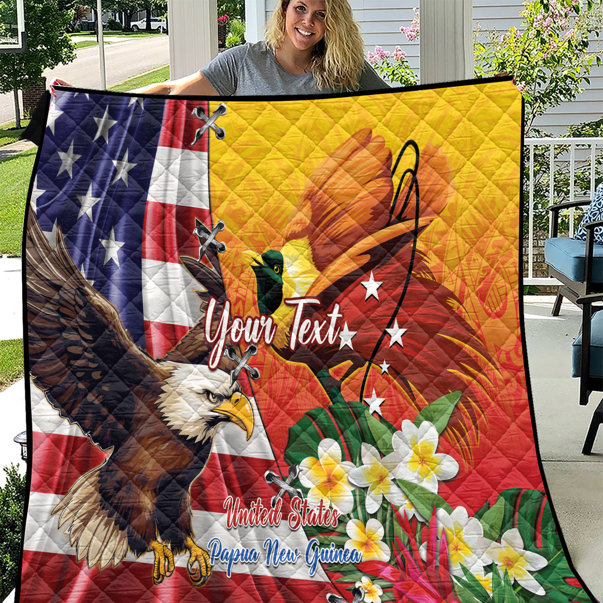 Personalised United States And Papua New Guinea Quilt USA Eagle With PNG Bird Of Paradise