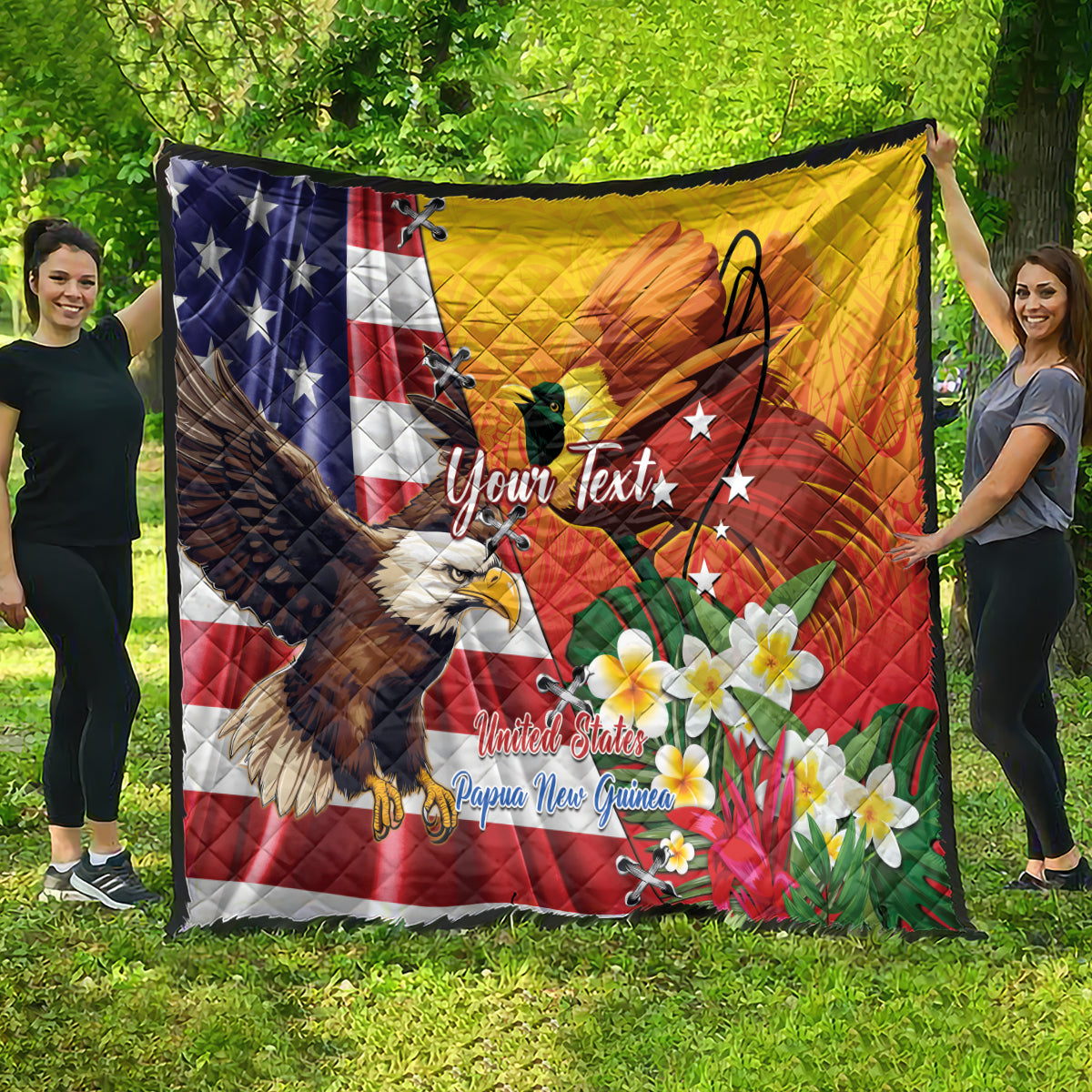 Personalised United States And Papua New Guinea Quilt USA Eagle With PNG Bird Of Paradise - Wonder Print Shop