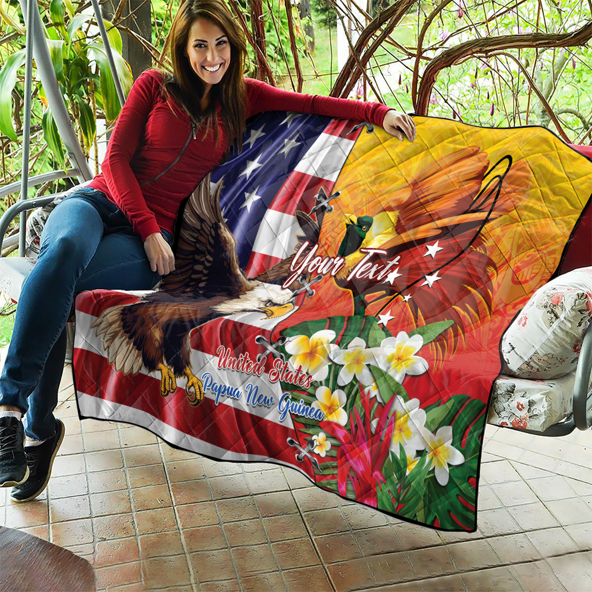 Personalised United States And Papua New Guinea Quilt USA Eagle With PNG Bird Of Paradise - Wonder Print Shop