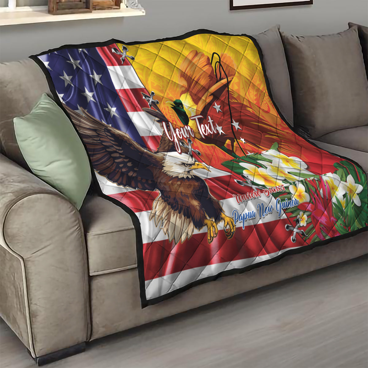 Personalised United States And Papua New Guinea Quilt USA Eagle With PNG Bird Of Paradise - Wonder Print Shop