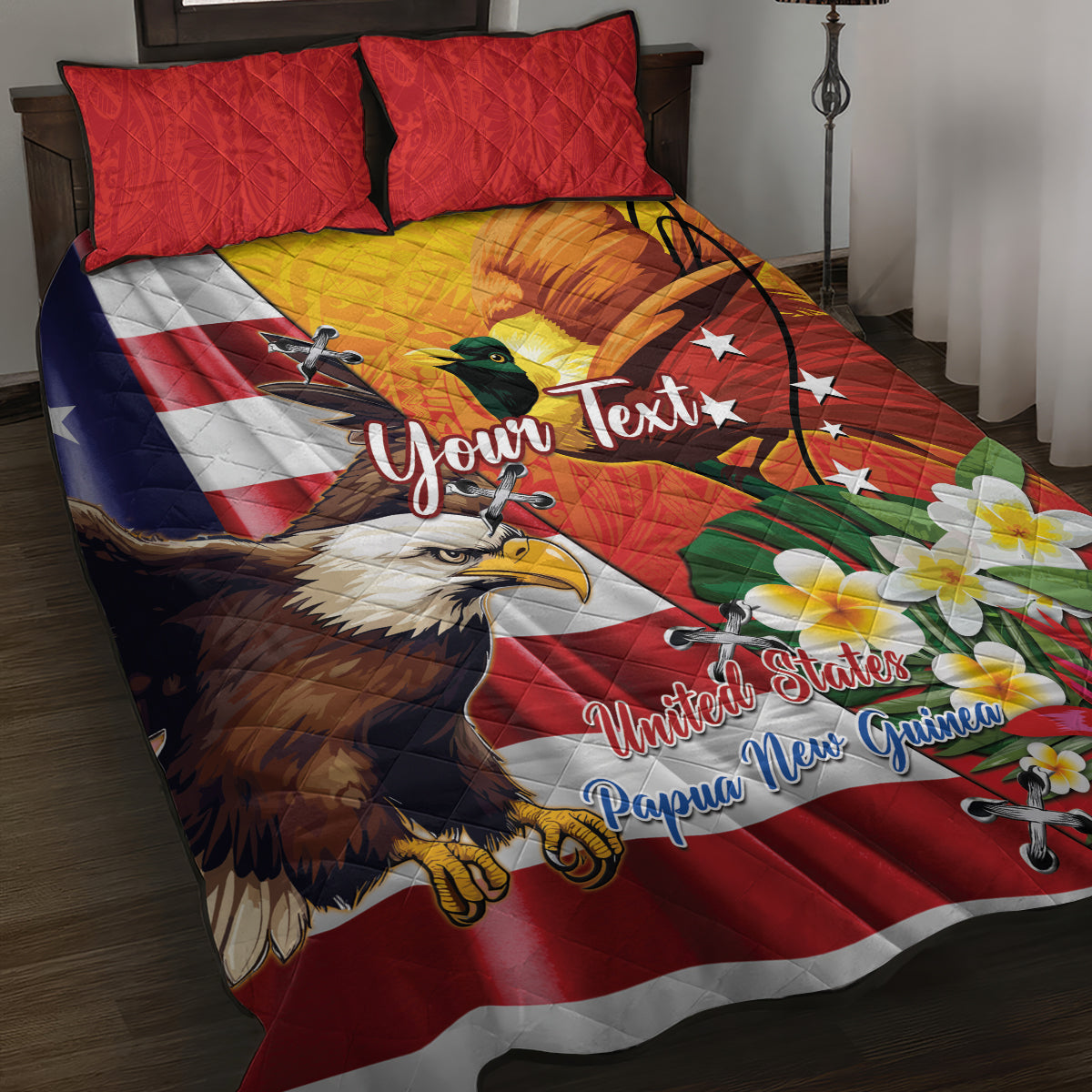 Personalised United States And Papua New Guinea Quilt Bed Set USA Eagle With PNG Bird Of Paradise