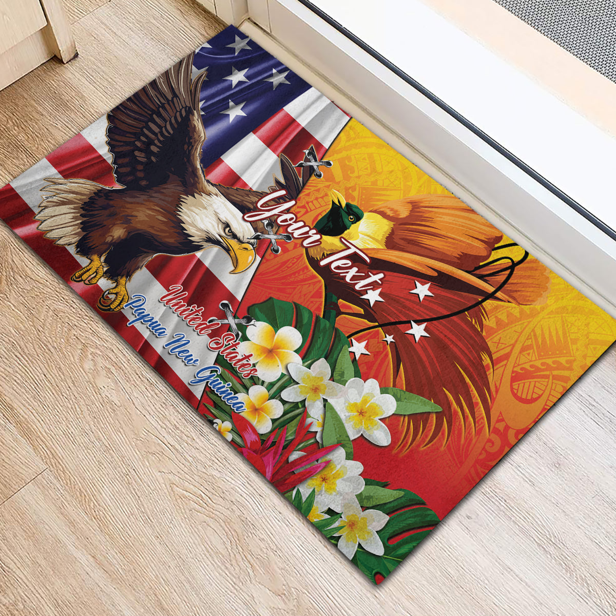 Personalised United States And Papua New Guinea Rubber Doormat USA Eagle With PNG Bird Of Paradise - Wonder Print Shop