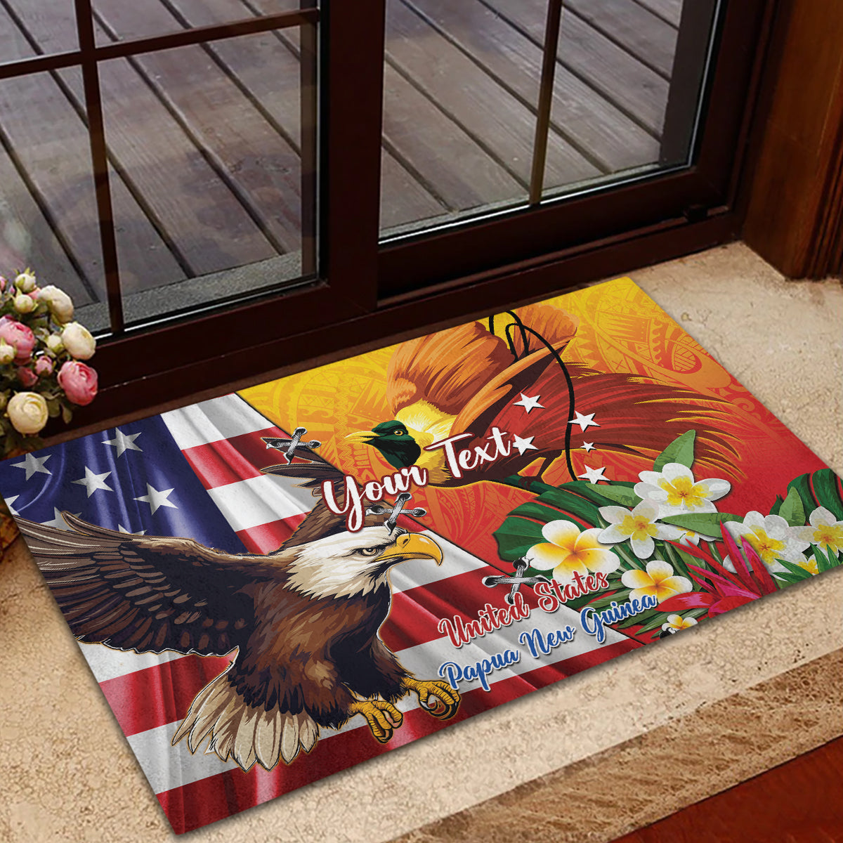 Personalised United States And Papua New Guinea Rubber Doormat USA Eagle With PNG Bird Of Paradise - Wonder Print Shop