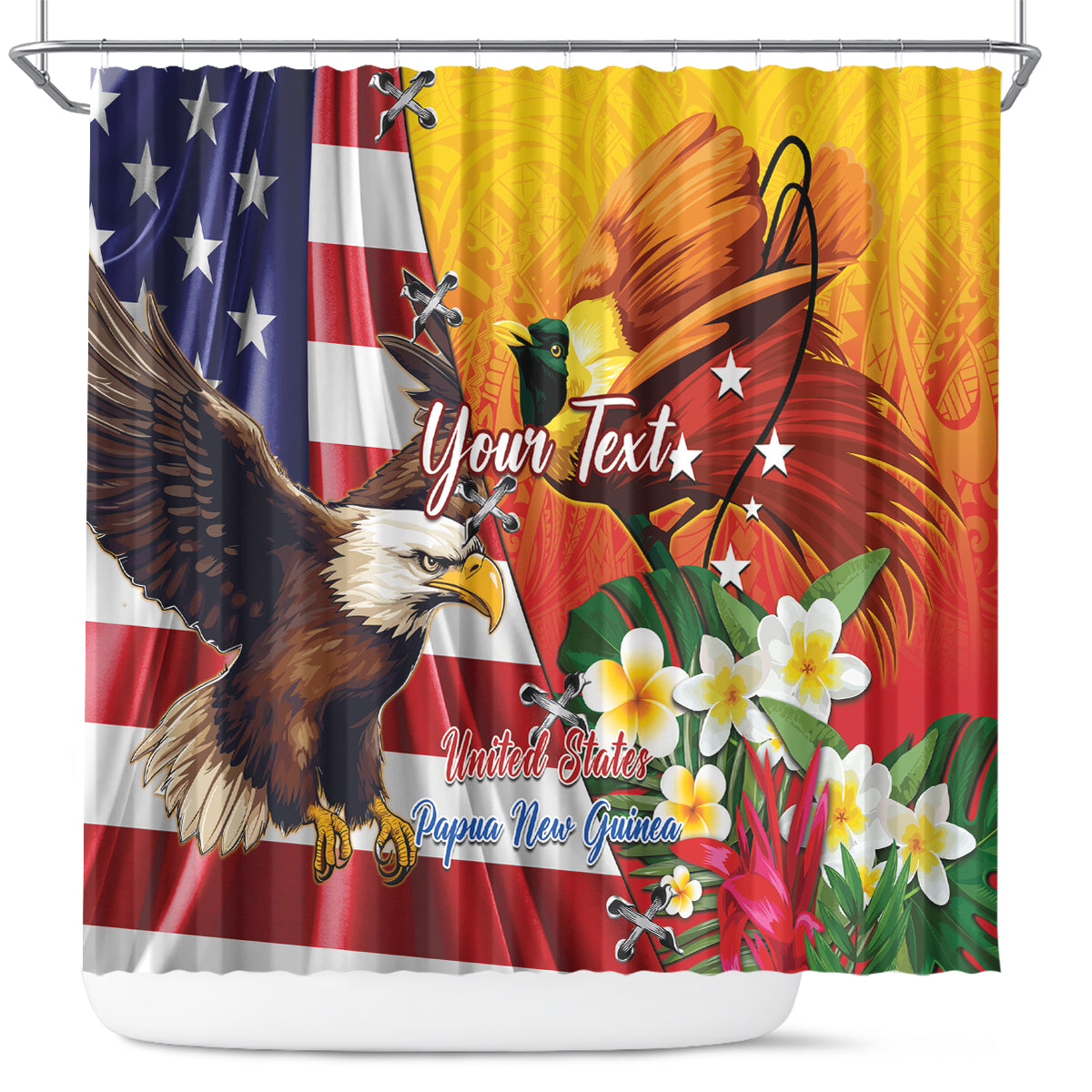 Personalised United States And Papua New Guinea Shower Curtain USA Eagle With PNG Bird Of Paradise