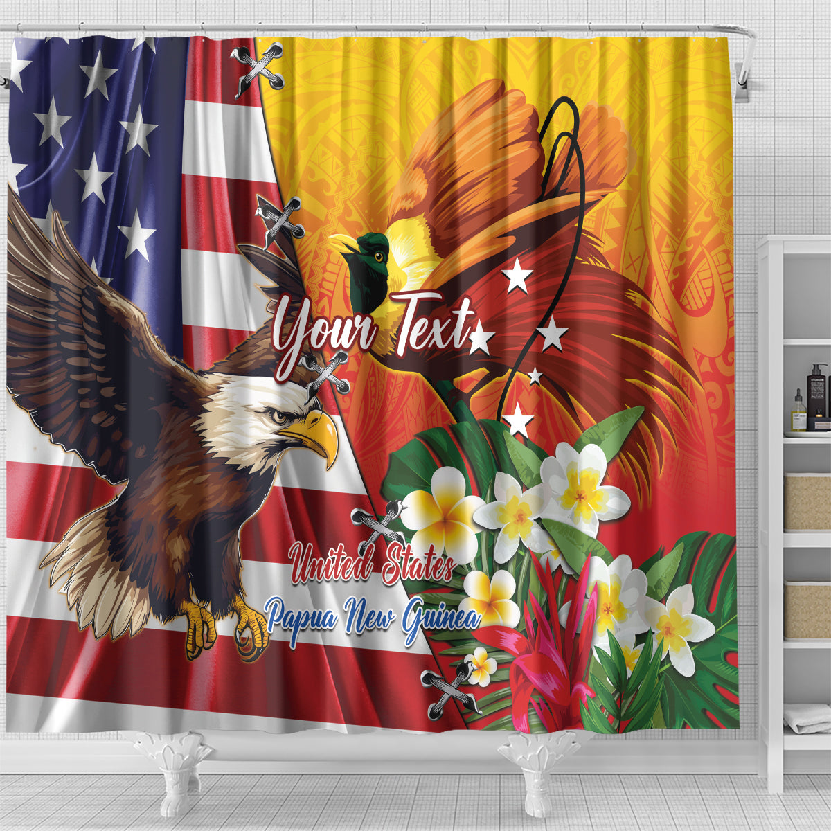 Personalised United States And Papua New Guinea Shower Curtain USA Eagle With PNG Bird Of Paradise