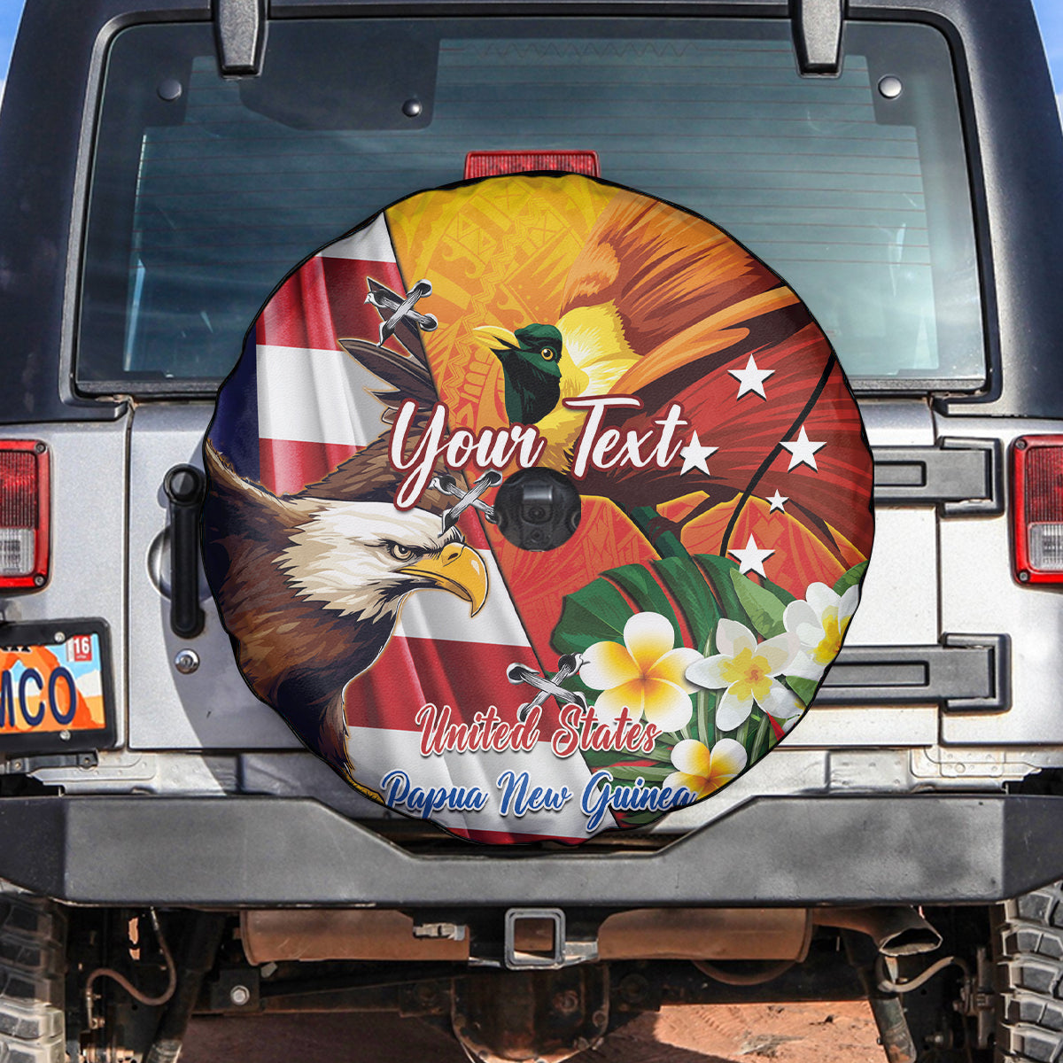 Personalised United States And Papua New Guinea Spare Tire Cover USA Eagle With PNG Bird Of Paradise