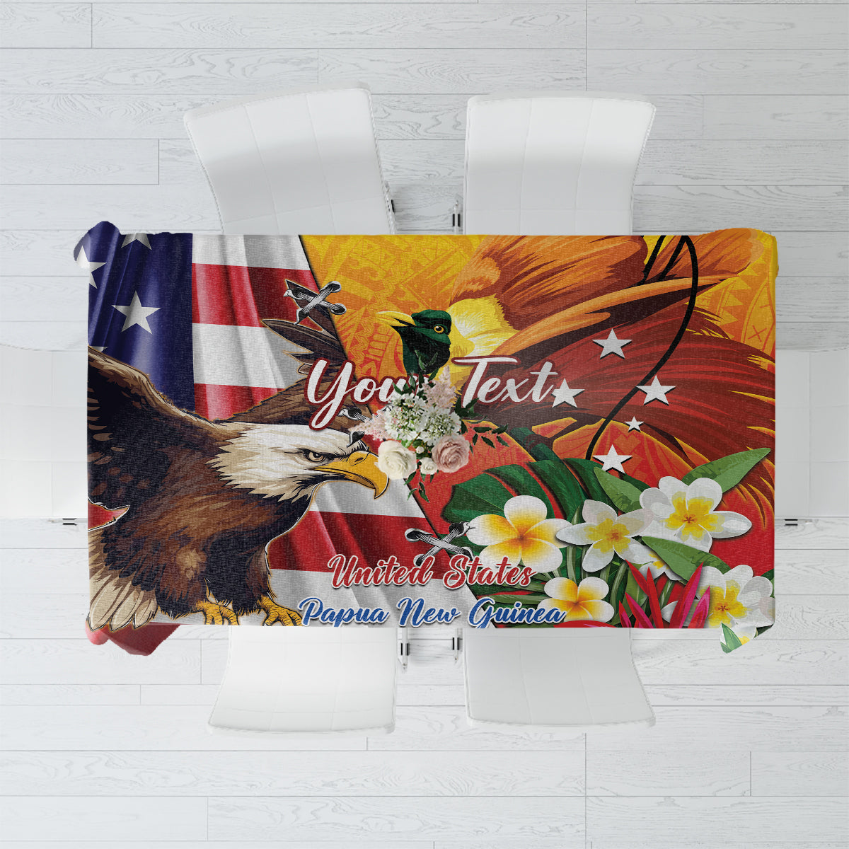 Personalised United States And Papua New Guinea Tablecloth USA Eagle With PNG Bird Of Paradise