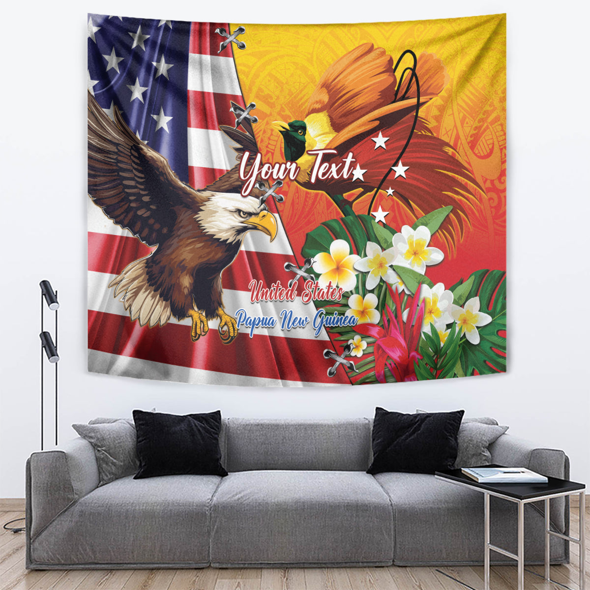 Personalised United States And Papua New Guinea Tapestry USA Eagle With PNG Bird Of Paradise