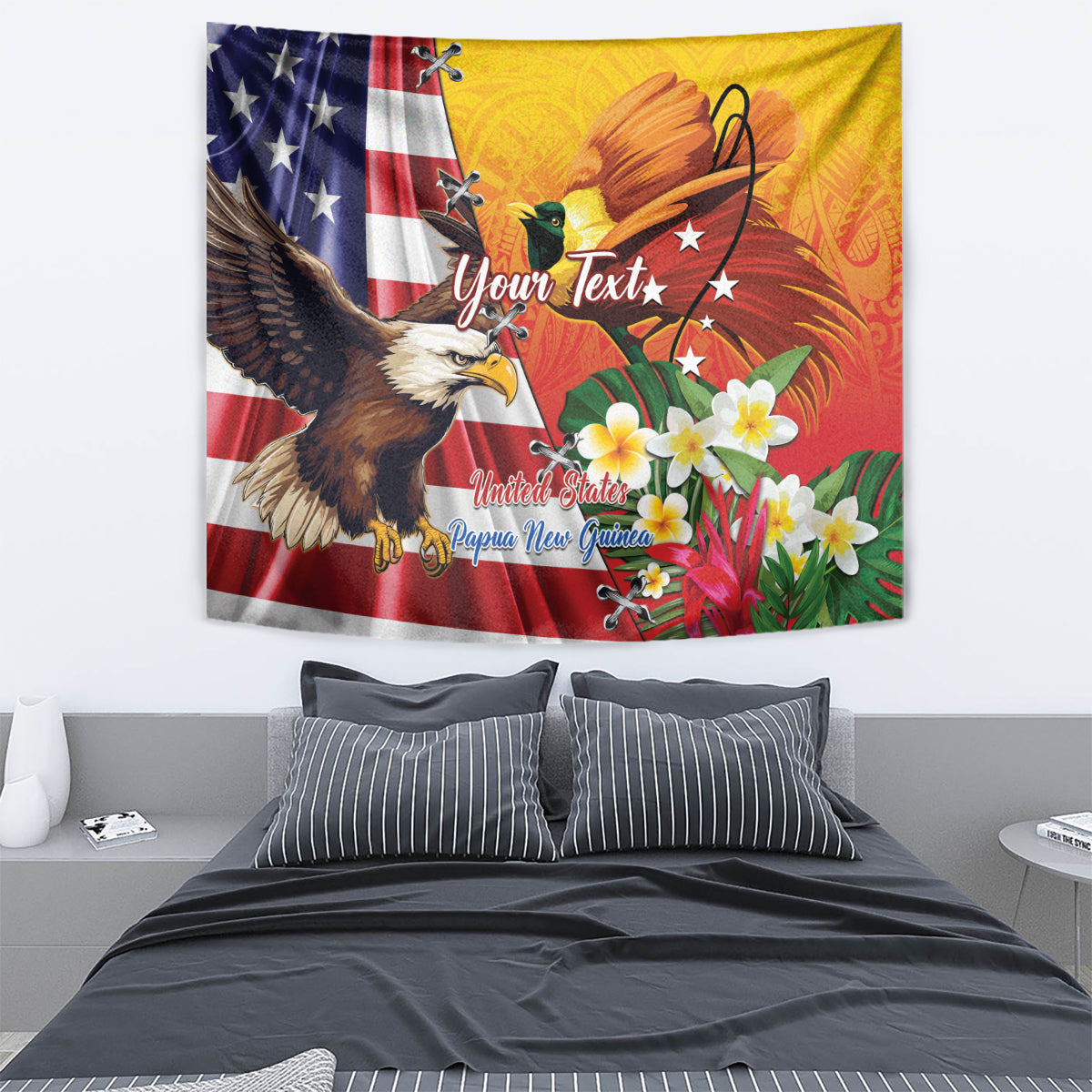 Personalised United States And Papua New Guinea Tapestry USA Eagle With PNG Bird Of Paradise - Wonder Print Shop