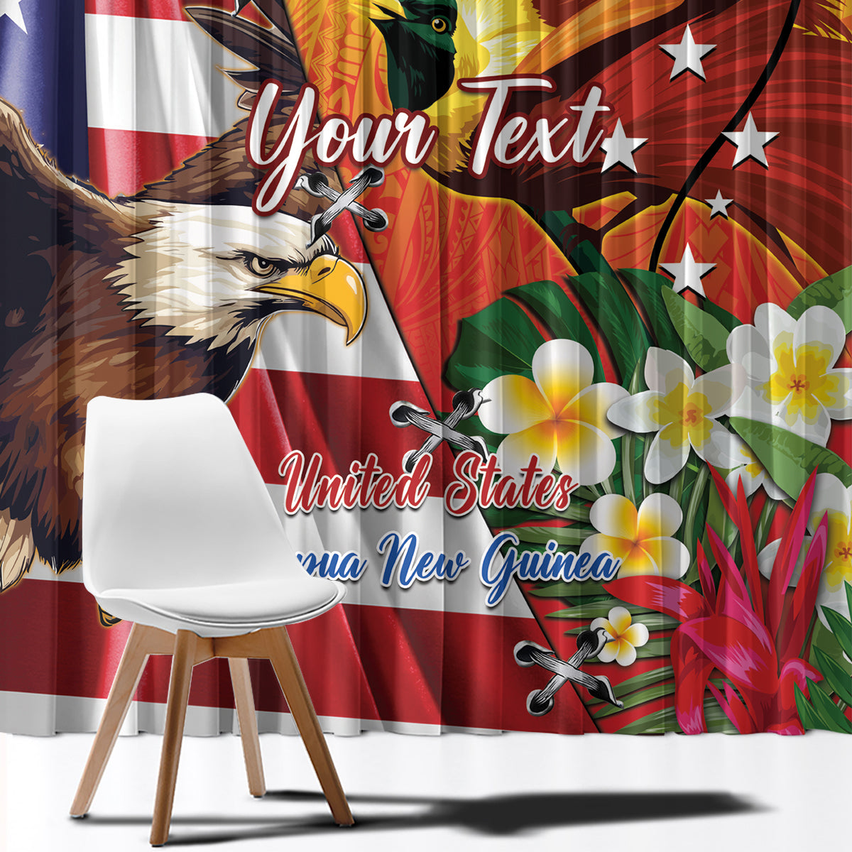 Personalised United States And Papua New Guinea Window Curtain USA Eagle With PNG Bird Of Paradise - Wonder Print Shop