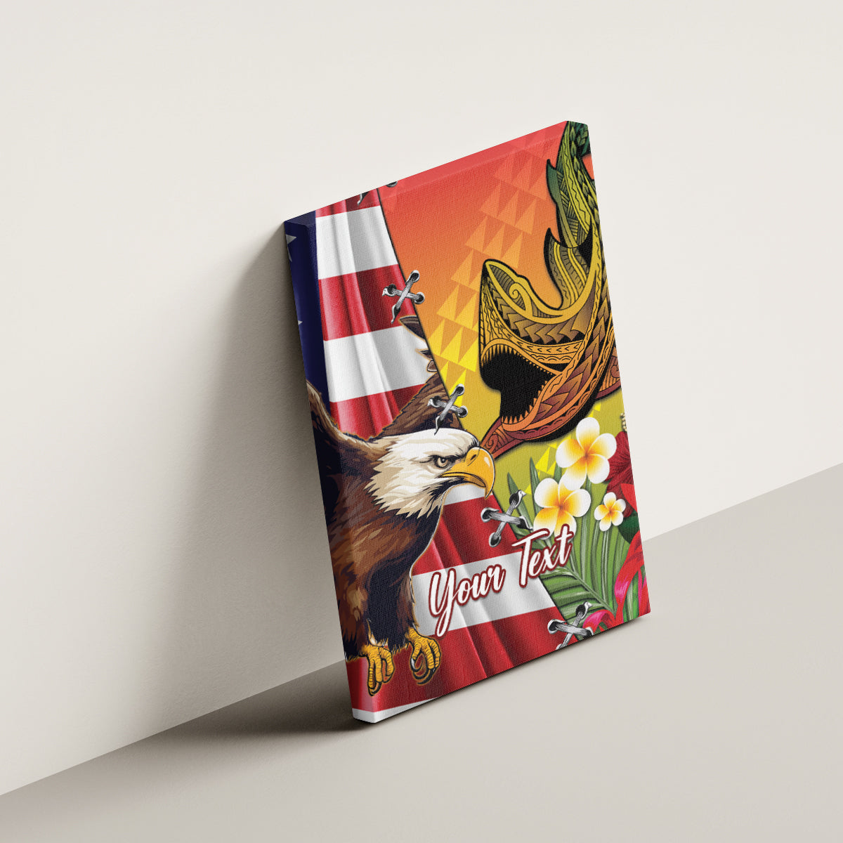 Personalised United States And Hawaii Canvas Wall Art USA Eagle With Hawaiian Shark Tattoo - Wonder Print Shop