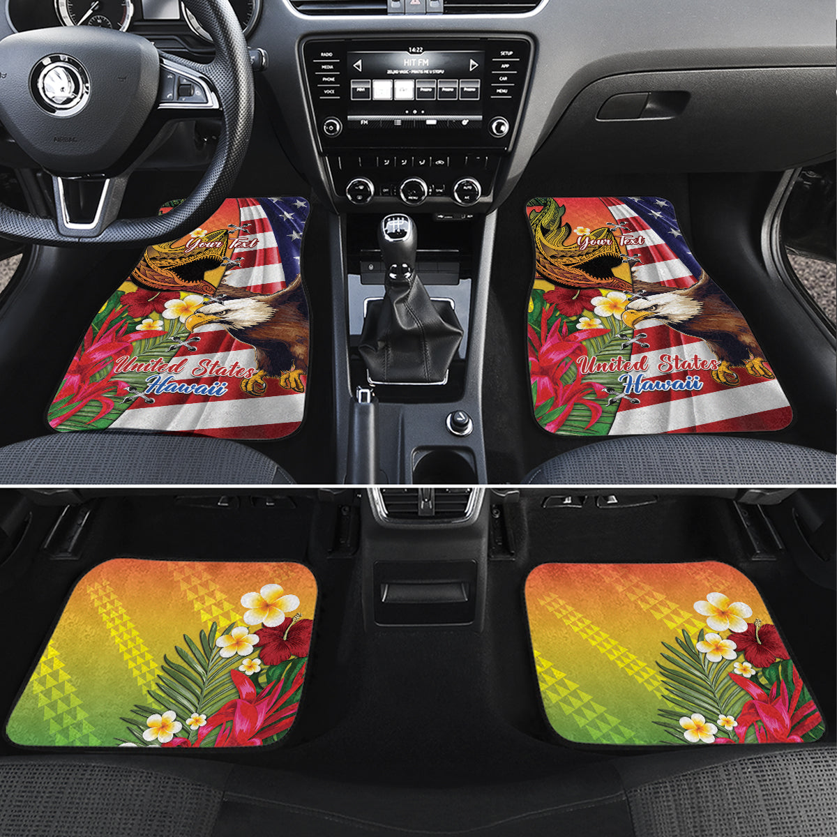 Personalised United States And Hawaii Car Mats USA Eagle With Hawaiian Shark Tattoo - Wonder Print Shop
