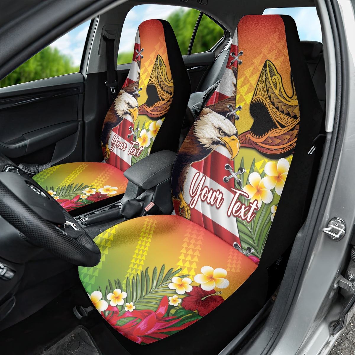 Personalised United States And Hawaii Car Seat Cover USA Eagle With Hawaiian Shark Tattoo - Wonder Print Shop