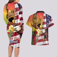 Personalised United States And Hawaii Couples Matching Long Sleeve Bodycon Dress and Hawaiian Shirt USA Eagle With Hawaiian Shark Tattoo - Wonder Print Shop