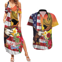 Personalised United States And Hawaii Couples Matching Summer Maxi Dress and Hawaiian Shirt USA Eagle With Hawaiian Shark Tattoo - Wonder Print Shop