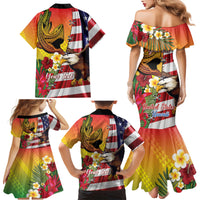 Personalised United States And Hawaii Family Matching Mermaid Dress and Hawaiian Shirt USA Eagle With Hawaiian Shark Tattoo - Wonder Print Shop